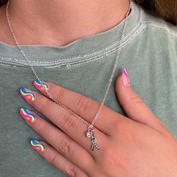 Handmade Silver Breast Cancer Pink Charm Necklace - Picture 11 of 15